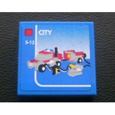 Part 3068bpb0319 Blue Tile 2 x 2 with Lego Fire Car and 'CITY' and '5-12' Set Box Pattern (Sticker) - Set 3221 